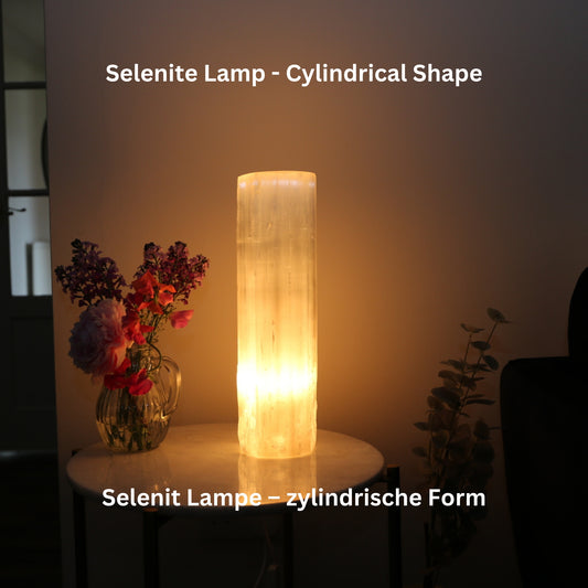 Selenit Zylinder Lampe - Kristallheilung & Meditationslicht, Verschiedene Größen (25-40 cm)