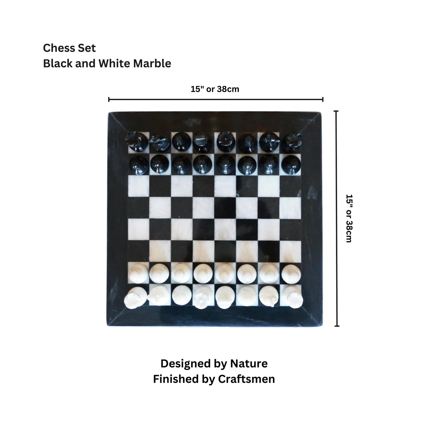 Handcrafted Black and White Marble Chess Set, 15 Inch - Elegant Home Decor and Board Games