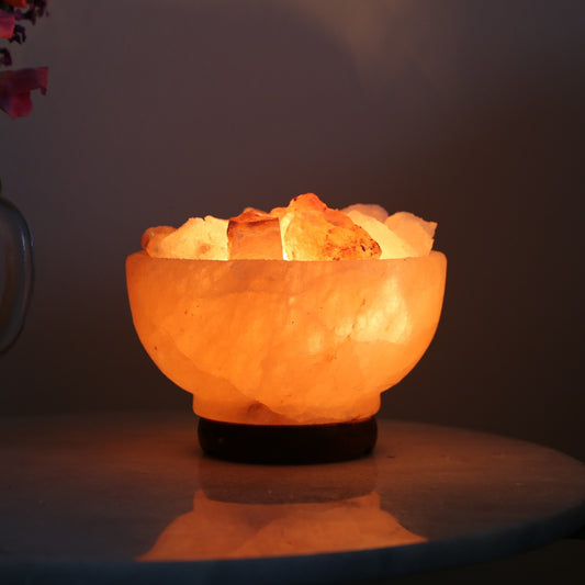 Himalayan salt lamp - fire bowl with salt pieces