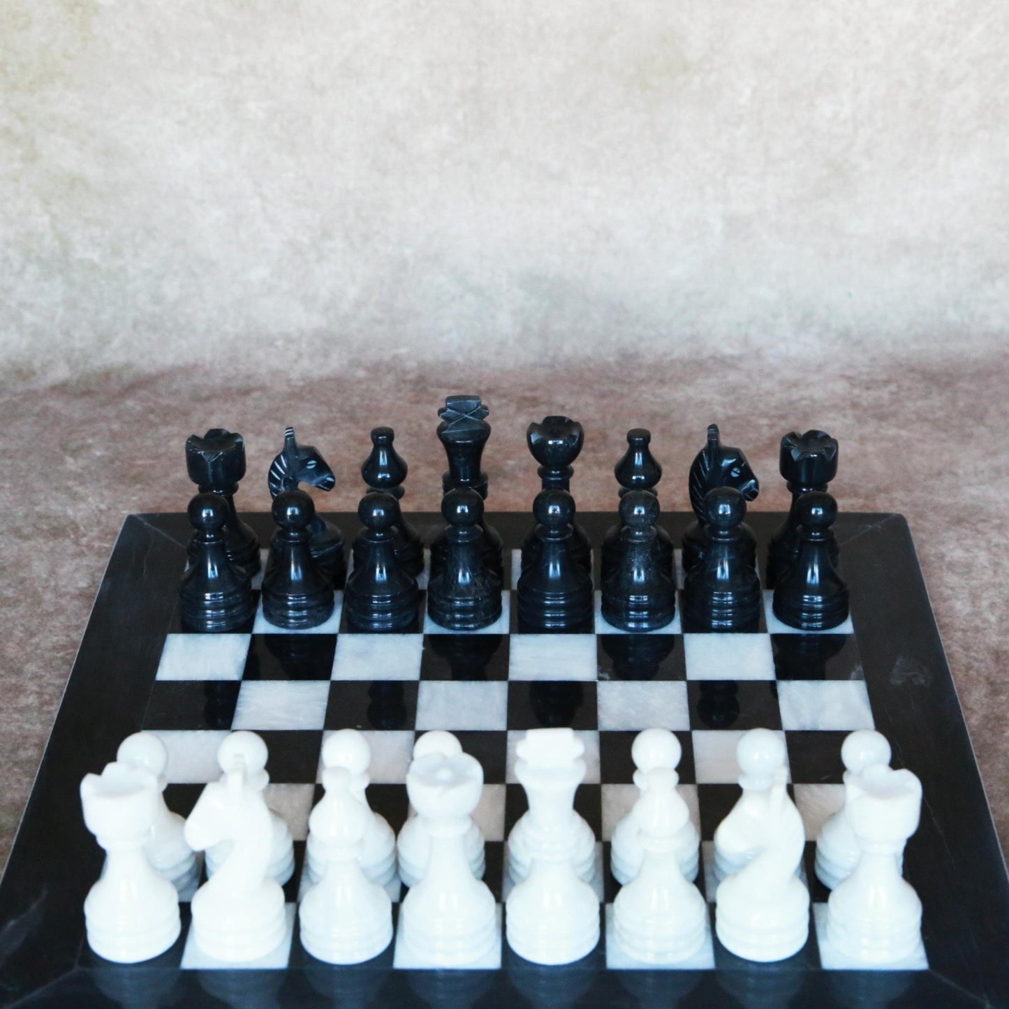 Handcrafted Black and White Marble Chess Set, 15 Inch - Elegant Home Decor and Board Games