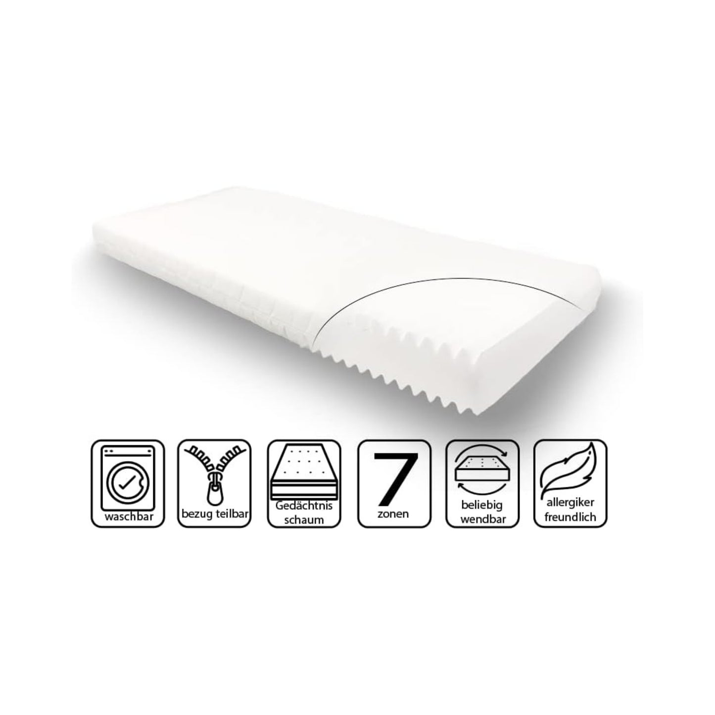 7-zone cold foam mattress, Oeko-Tex certified, H2 and H3 hardness combined in one mattress