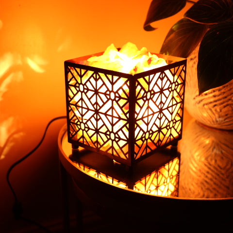 Himalayan Salt Lamp - Unique Die Cut Design (Square Basket)