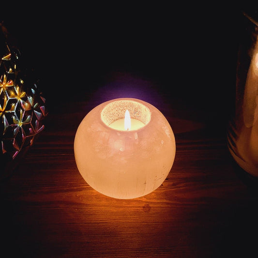 Selenite Tealight Ball, Crystal Polished Tealight Holders