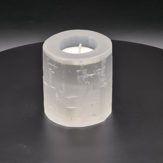 Selenite tea light holder cylinder